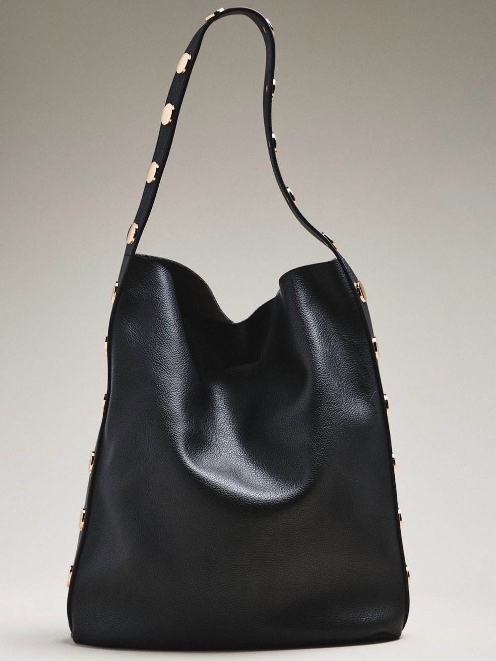 Anthropologie Black Leather Tote with Gold Disc Strap - Picture 2 of 3